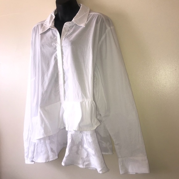 Lane Bryant white ruffle lace bottom button top - Picture 2 of 5